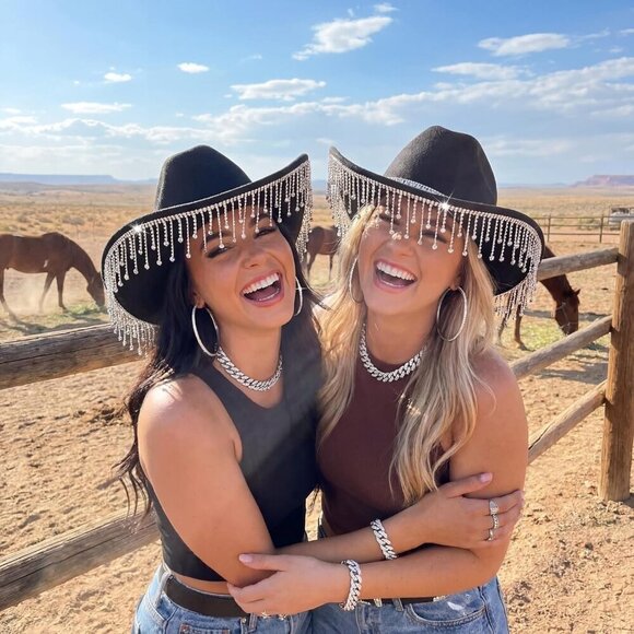 Rhinestone Cowboy Hat Felt Accessories Set Women Western Bling Jewelry